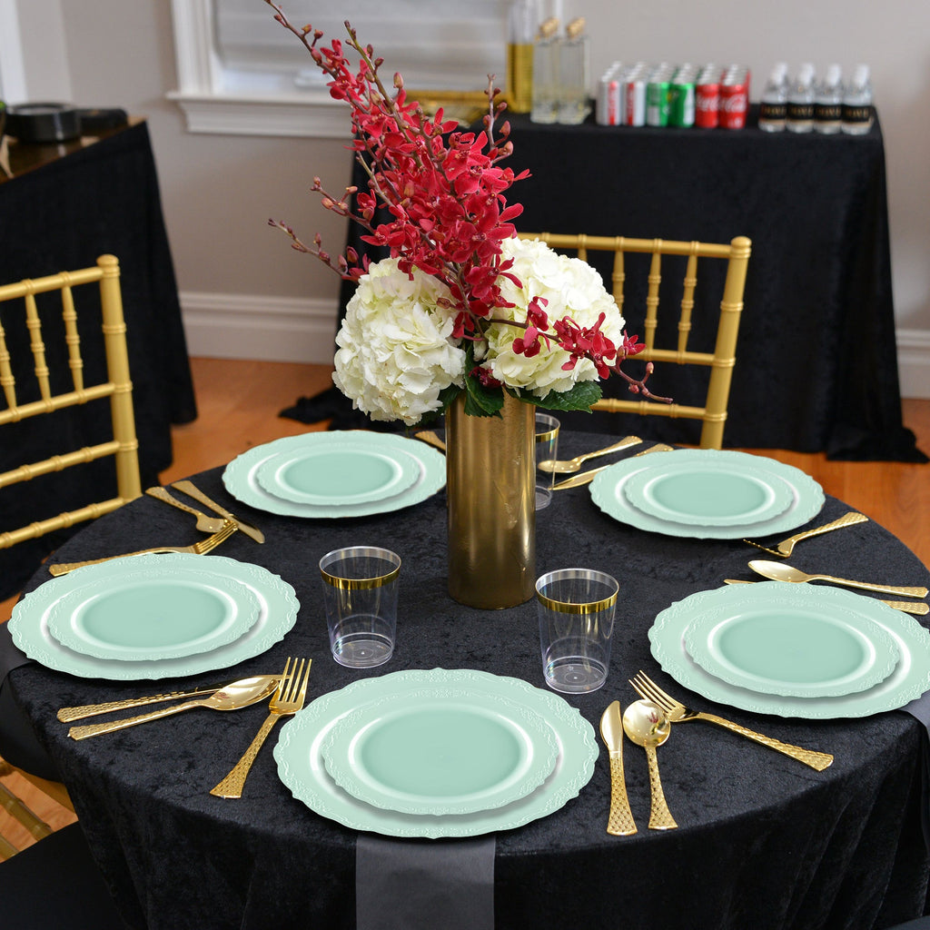 Turquoise Vintage Round Disposable Plastic Dinnerware Value Set
