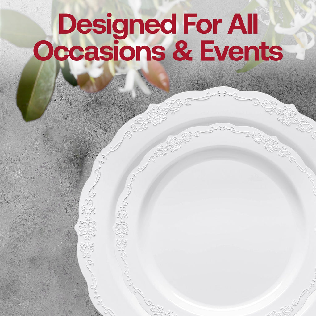 White Vintage Disposable Plastic Tableware Set