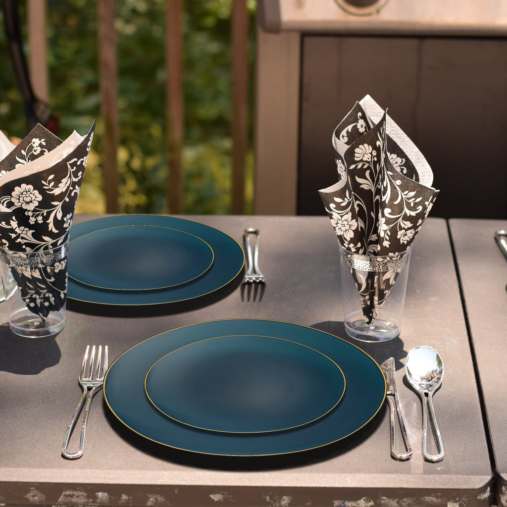 Navy with Gold Rim Organic Round Disposable Plastic Dinnerware Value Set