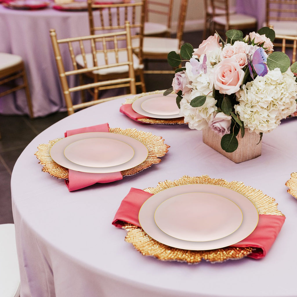 Pink with Gold Organic Round Disposable Plastic Dinnerware Value Set