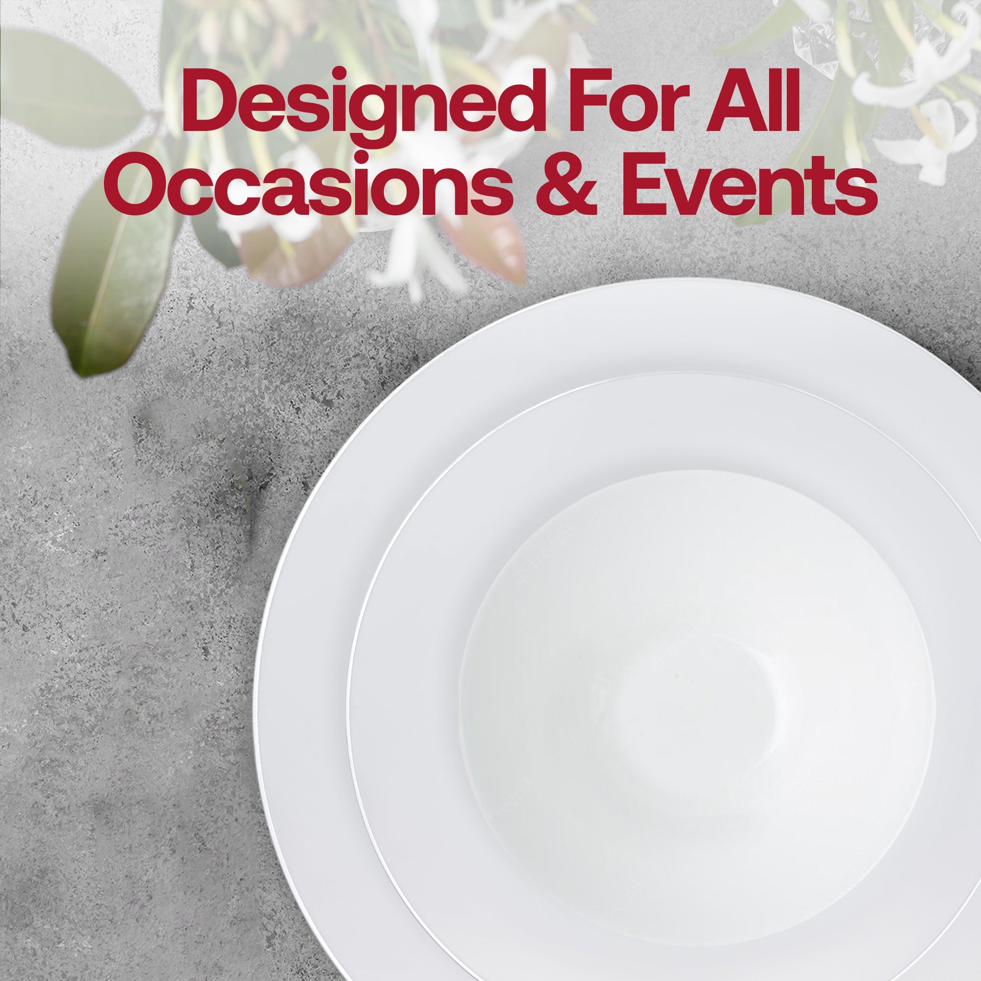 White with Silver Organic Disposable Plastic Tableware Set