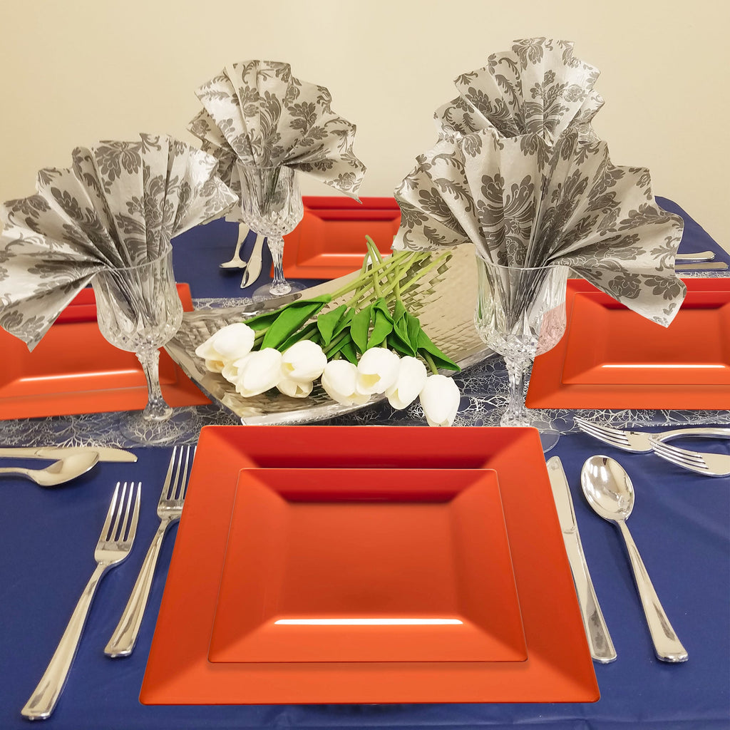 Burnt Orange Square Plastic Plates Dinnerware Value Set