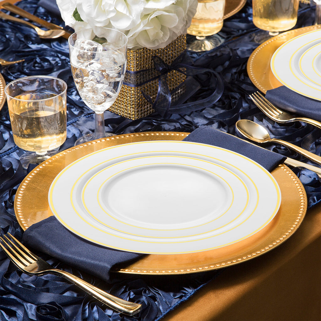 White with Gold Edge Rim Plastic Wedding Value Set