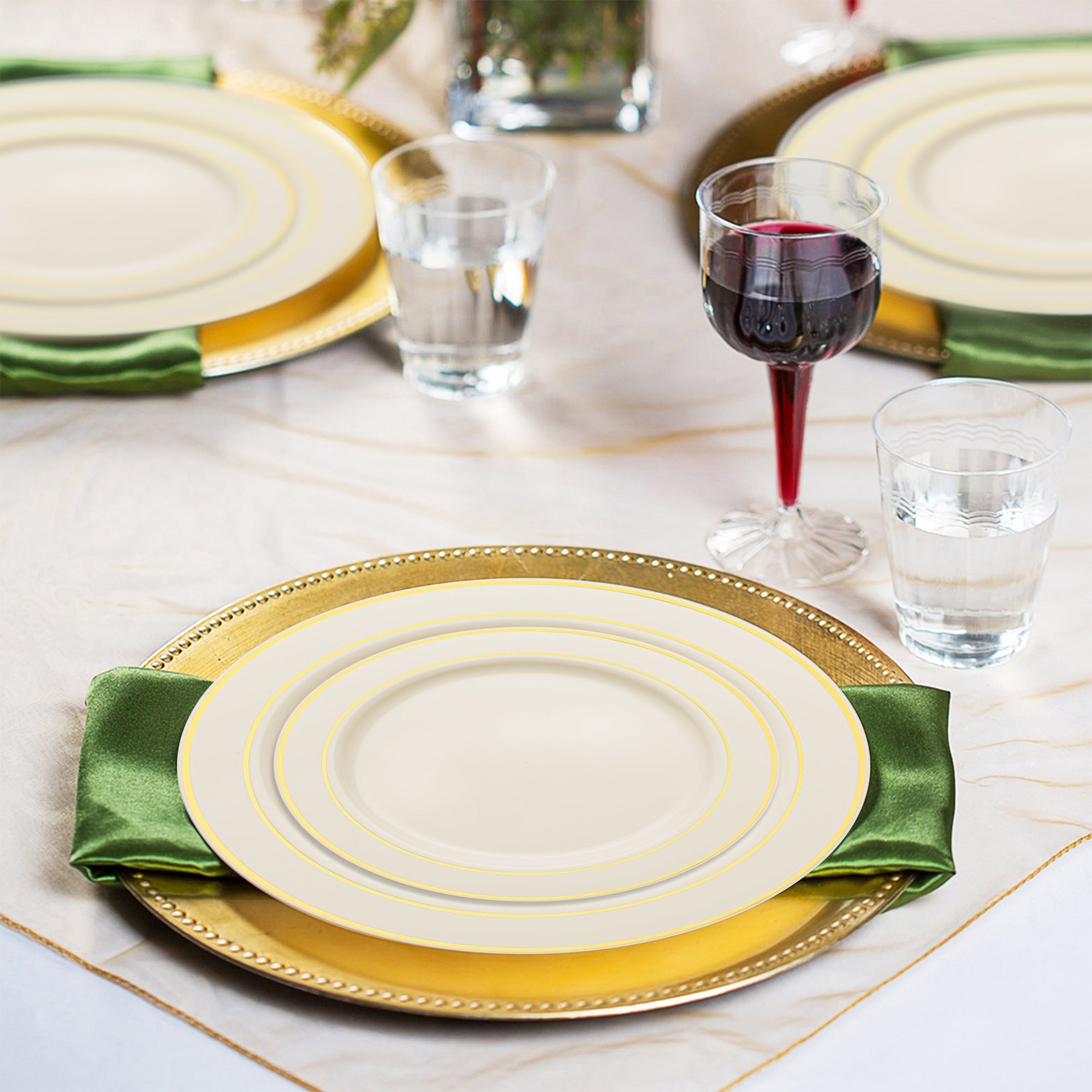 Ivory with Gold Edge Rim Plastic Wedding Value Set