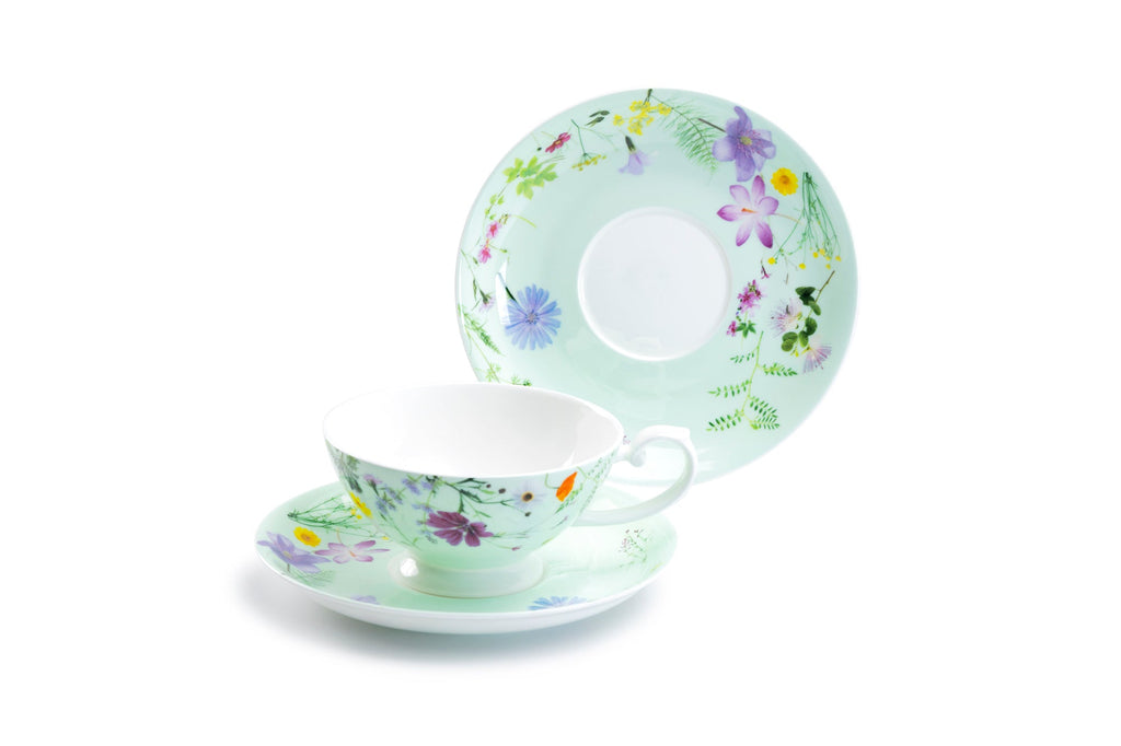 Summer Meadow Mint Bone China Cup and Saucer