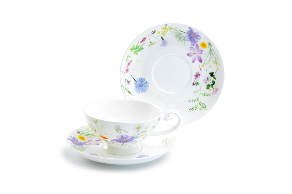 Summer Meadow White Bone China Cup and Saucer