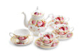 Peony and Strawberry Cream Bone China 9-Piece Tea Set