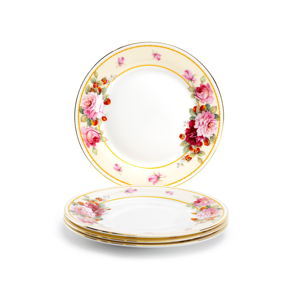 7.75" Peony and Strawberry Cream Bone China Dessert Plate