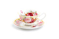 Peony and Strawberry Cream Bone China Tea Cup and Saucer