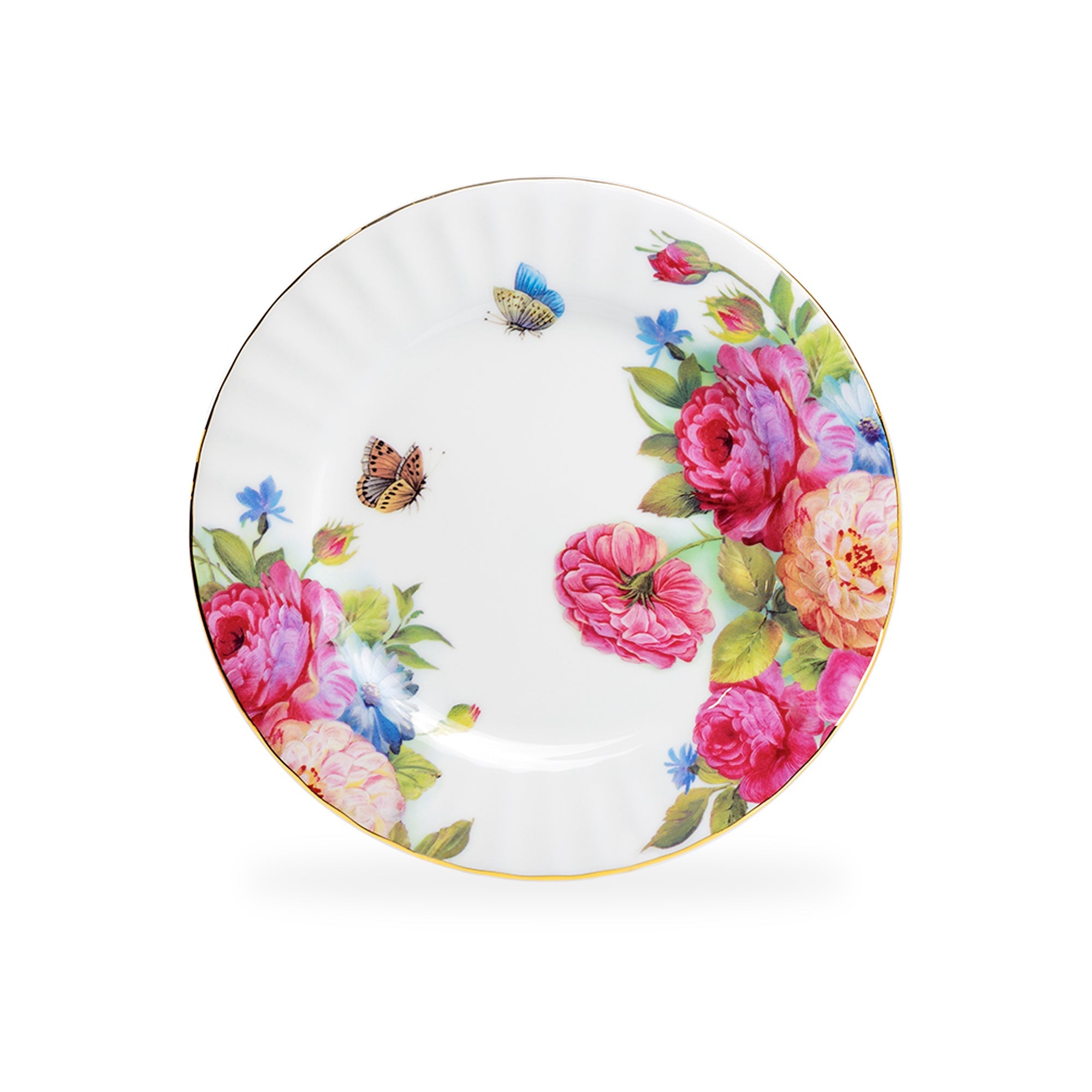 7.75" Sandra's Rose with Butterflies Bone China Dessert Plate