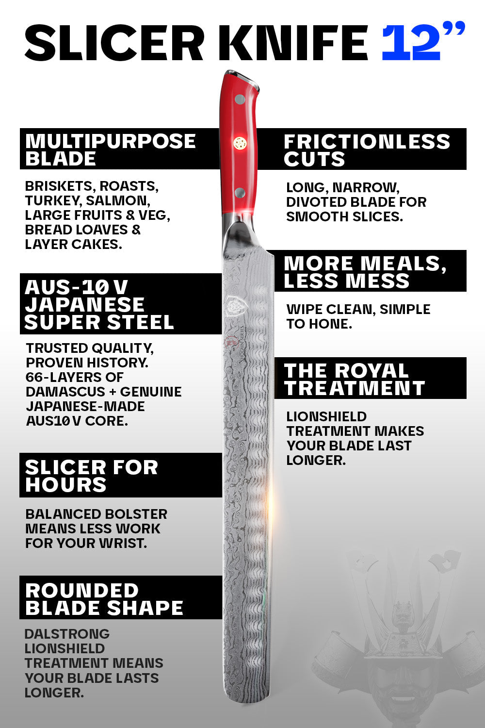 Slicing Carving Knife 12" | Crimson Red ABS Handle | Shogun Series | Dalstrong ©