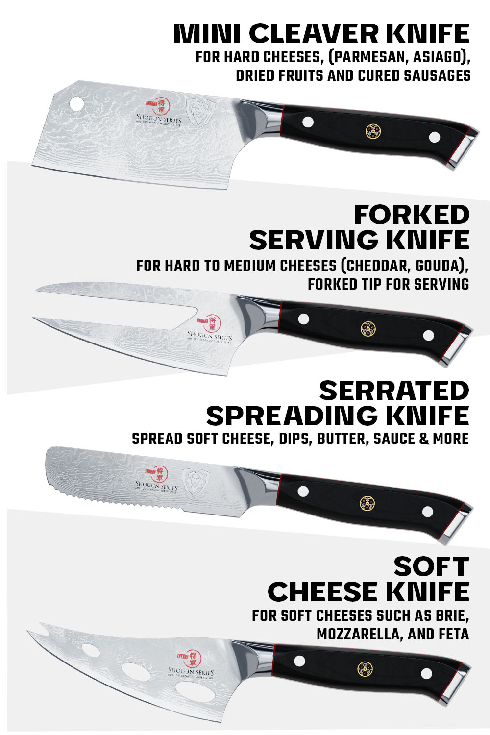 4-Piece Cheese Knife Set | Shogun Series | ELITE | NSF Certified | Dalstrong ©