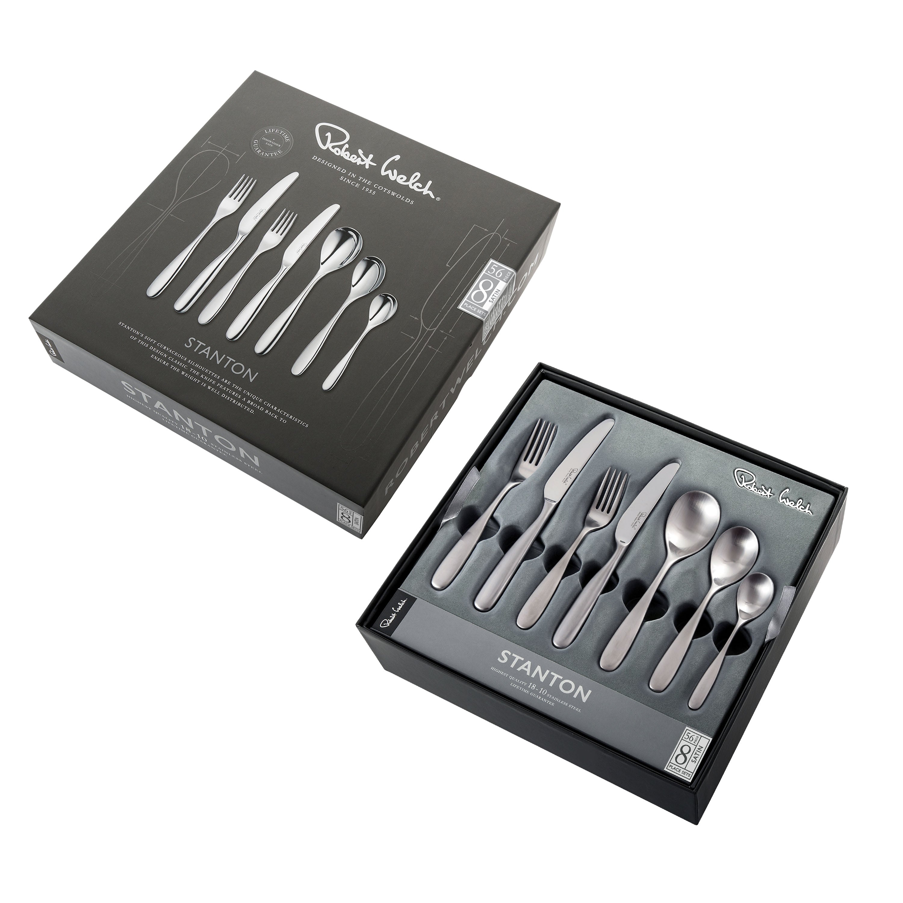Stanton Satin Cutlery Set, 56 Piece for 8 People