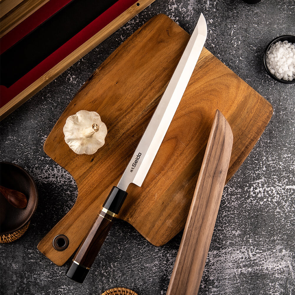 Sakimaru Takohiki Knife 10" with Rosewood and Ebony Buffalo Horn
