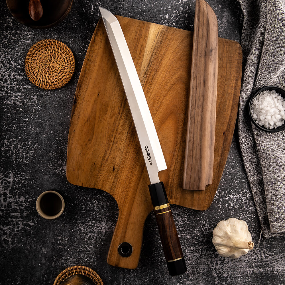 Sakimaru Takohiki Knife 10" with Rosewood and Ebony Buffalo Horn
