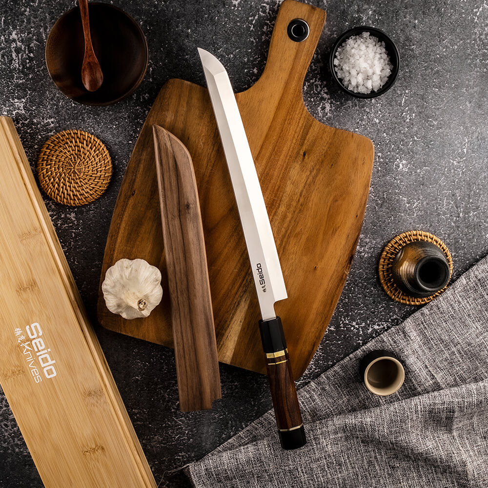 Sakimaru Takohiki Knife 10" with Rosewood and Ebony Buffalo Horn