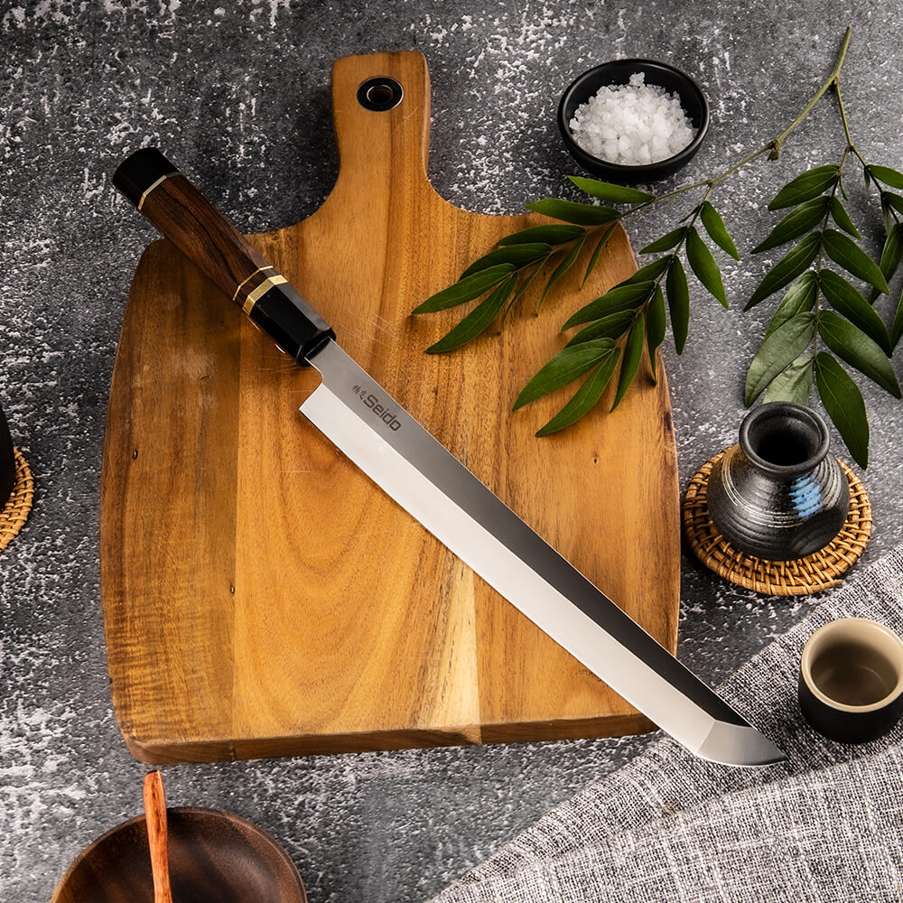 Sakimaru Takohiki Knife 10" with Rosewood and Ebony Buffalo Horn