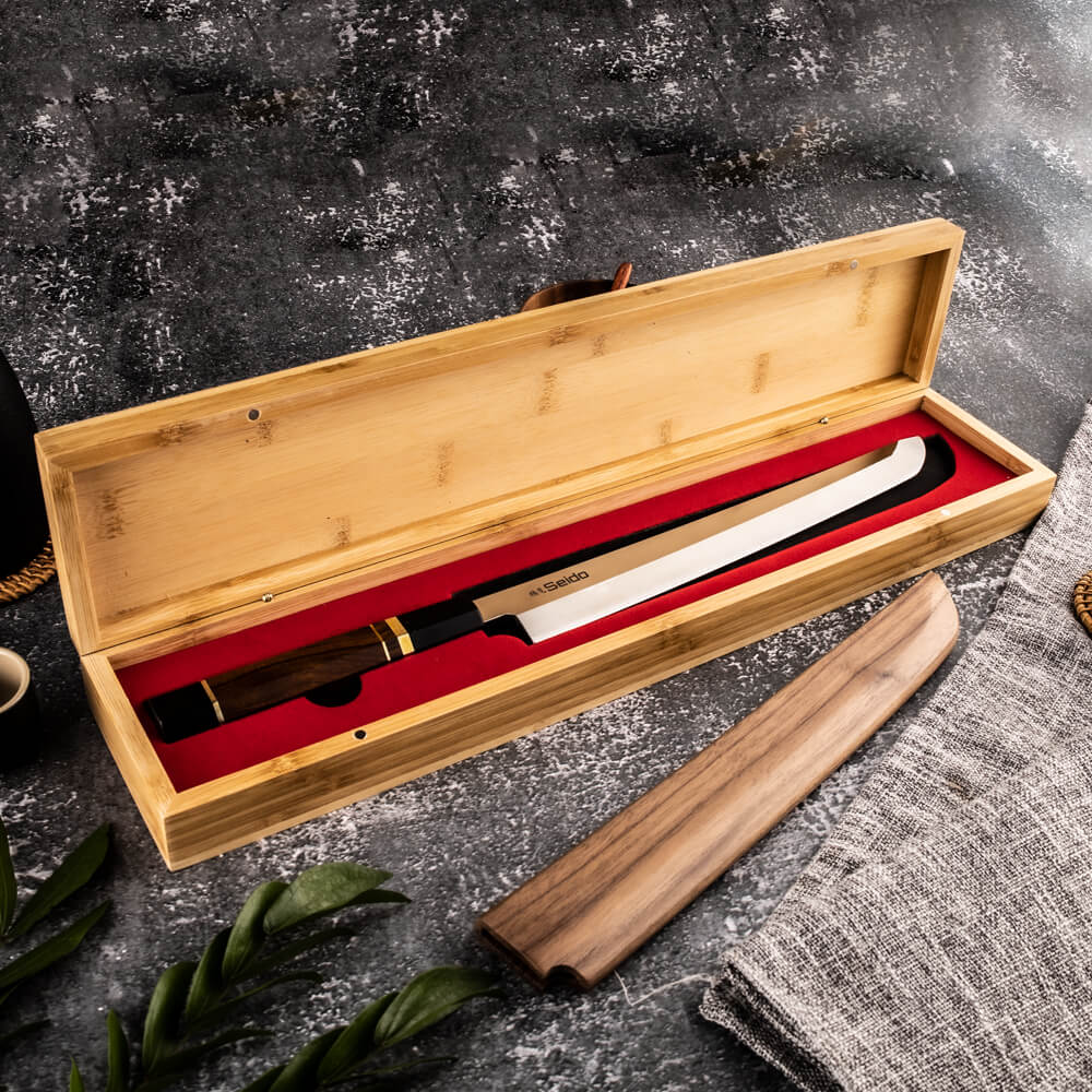 Sakimaru Takohiki Knife 10" with Rosewood and Ebony Buffalo Horn