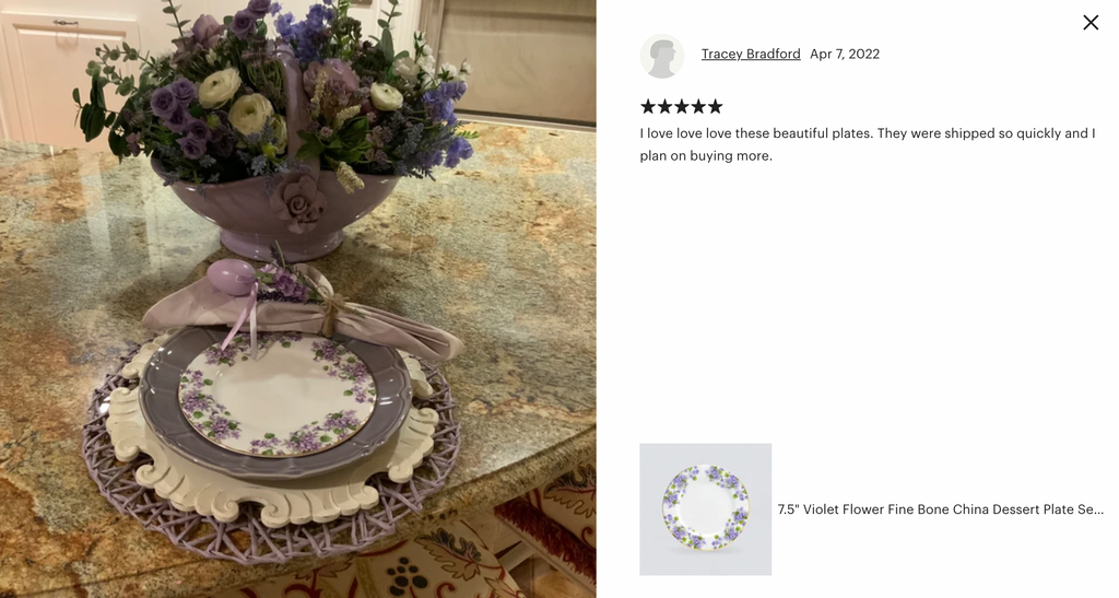 7.5" Violet Flower Bone China Dessert Plate