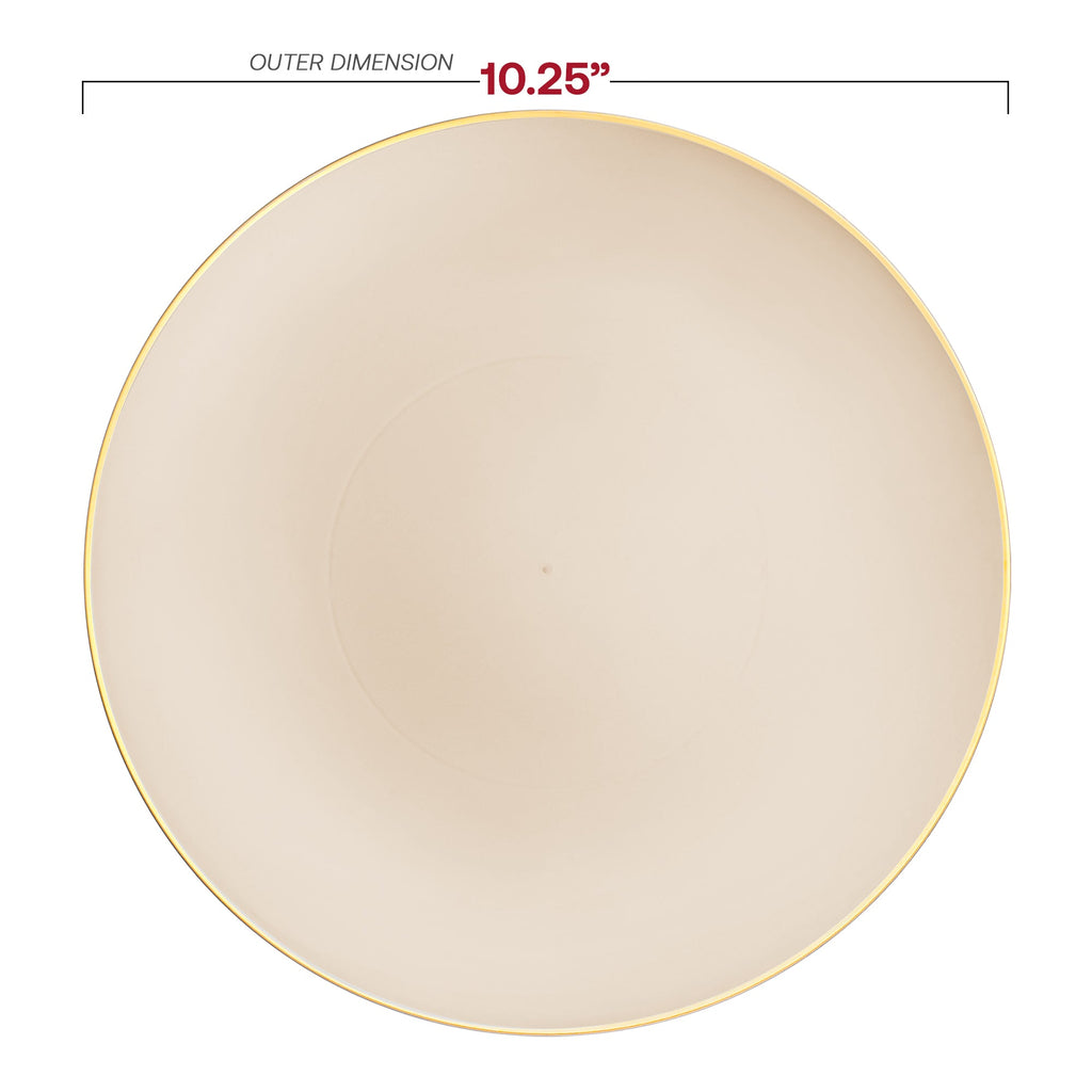 Ivory with Gold Rim Organic Round Disposable Plastic Dinner Plates (10.25")
