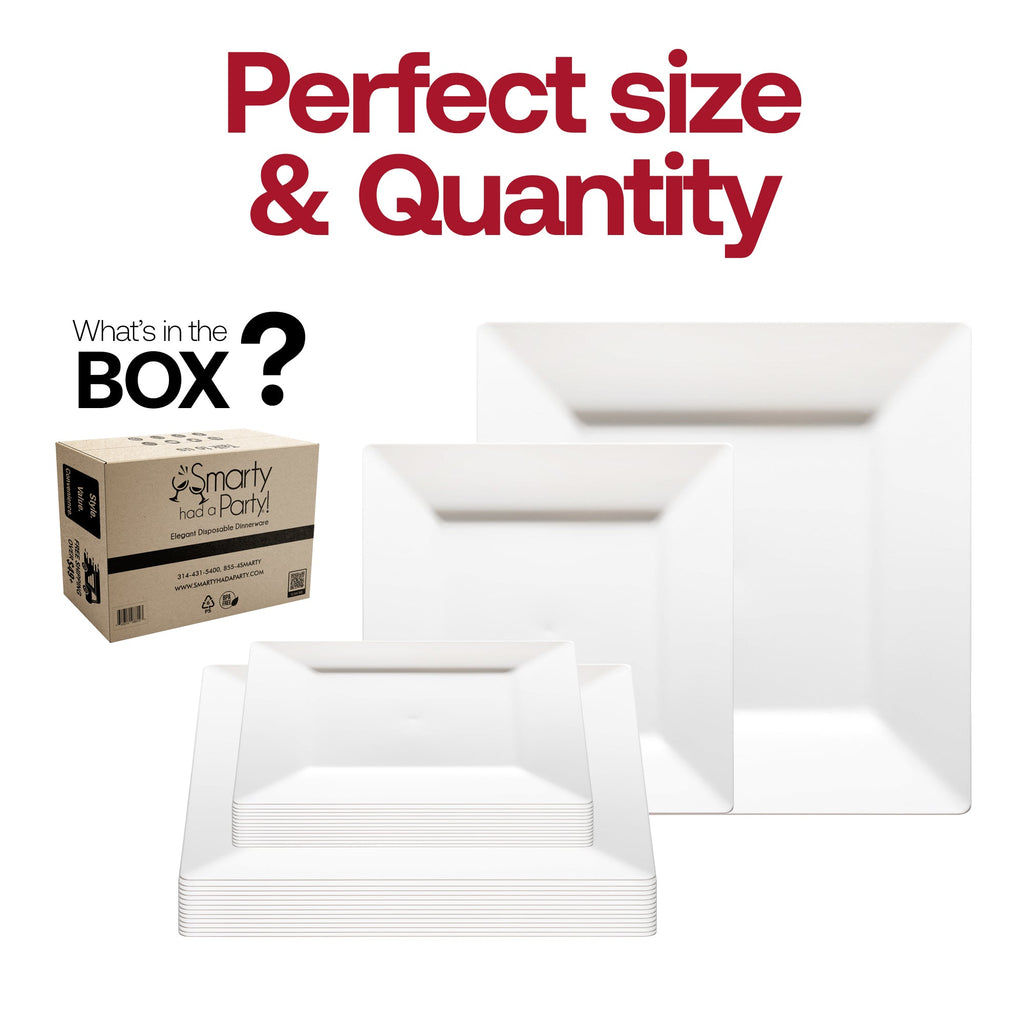 White Square Plastic Plates Dinnerware Value Set