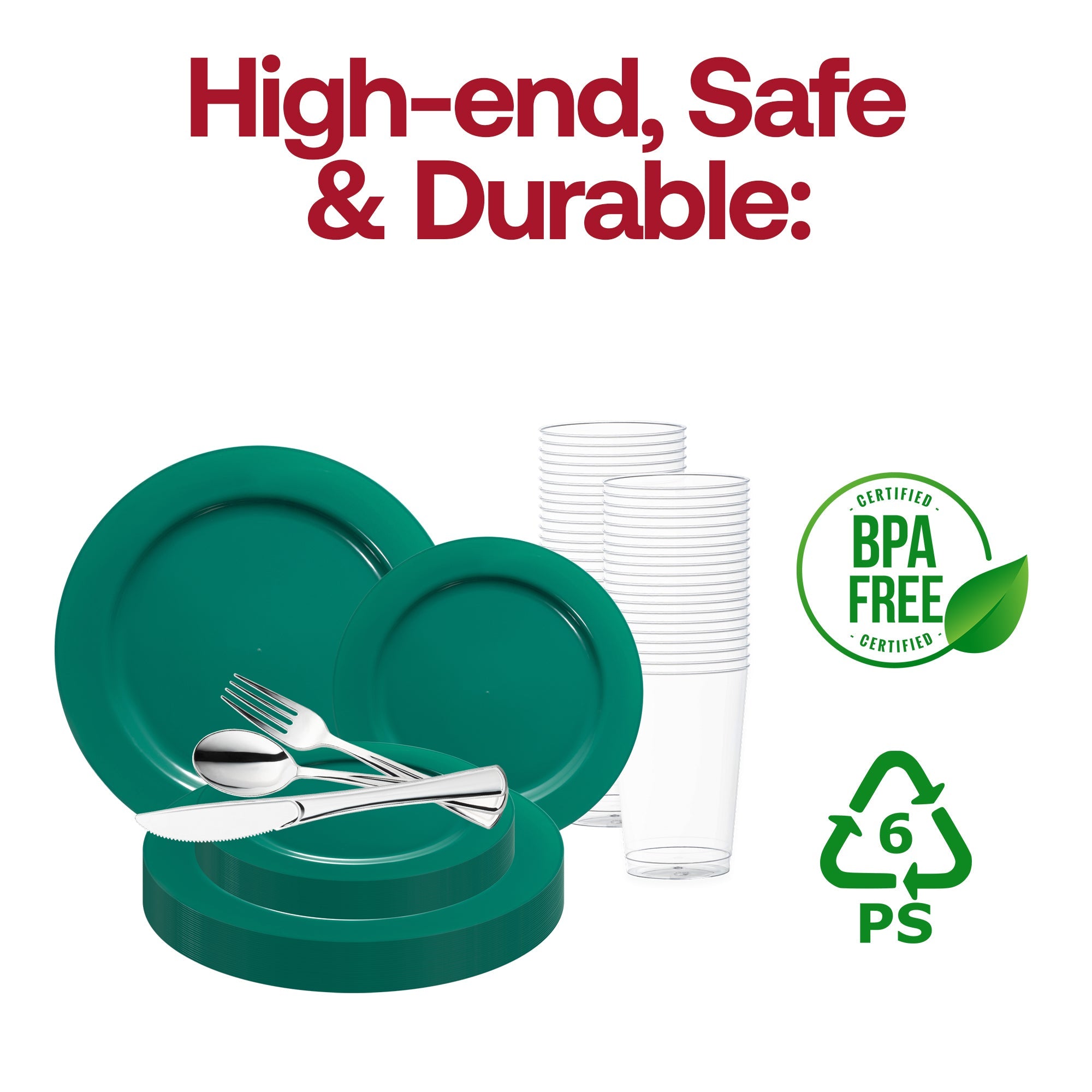 Solid Green Holiday Round Disposable Plastic Wedding Value Set