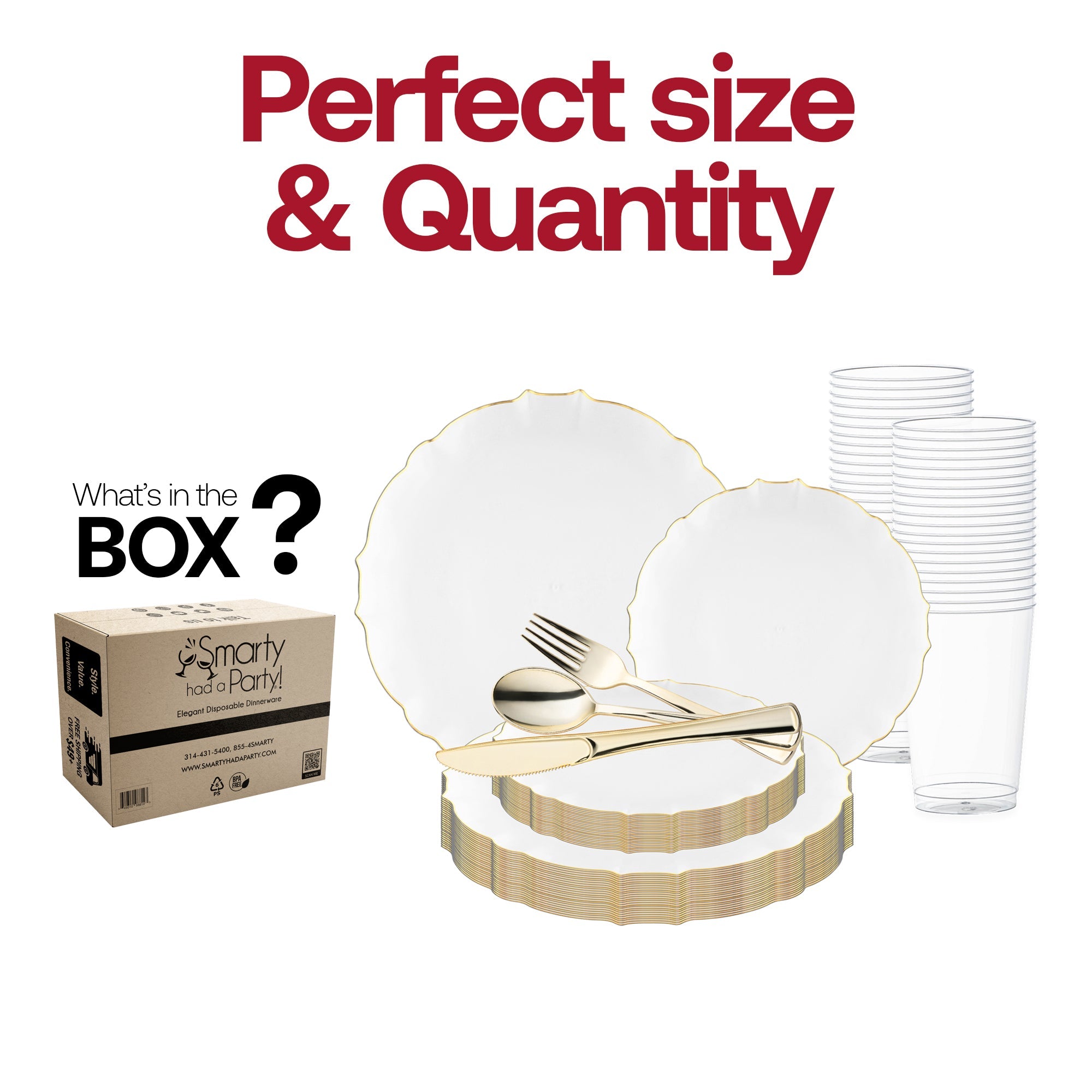 Clear with Gold Rim Round Lotus Plastic Wedding Value Set