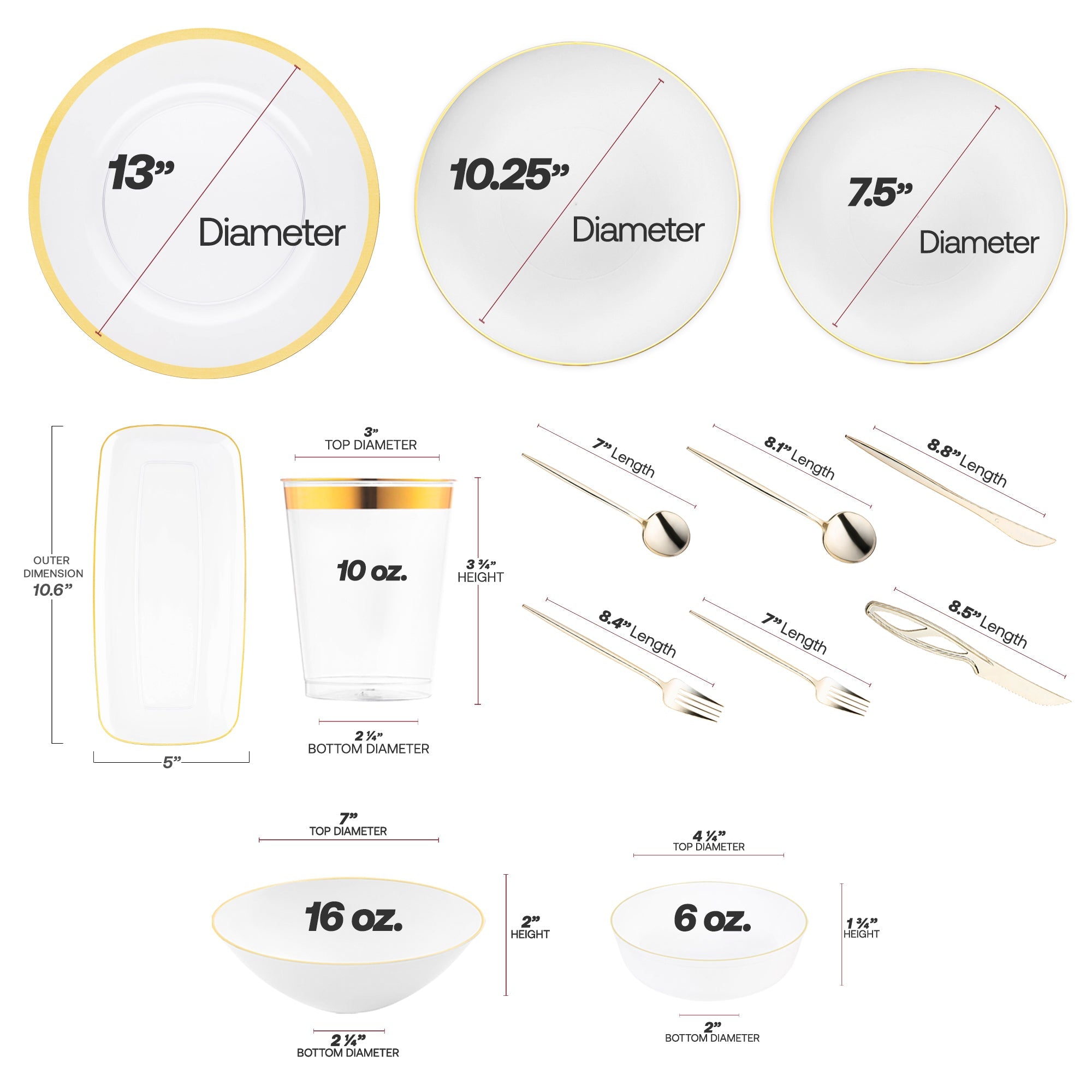 White with Gold Moonlight Round Plastic Grand Wedding Value Set