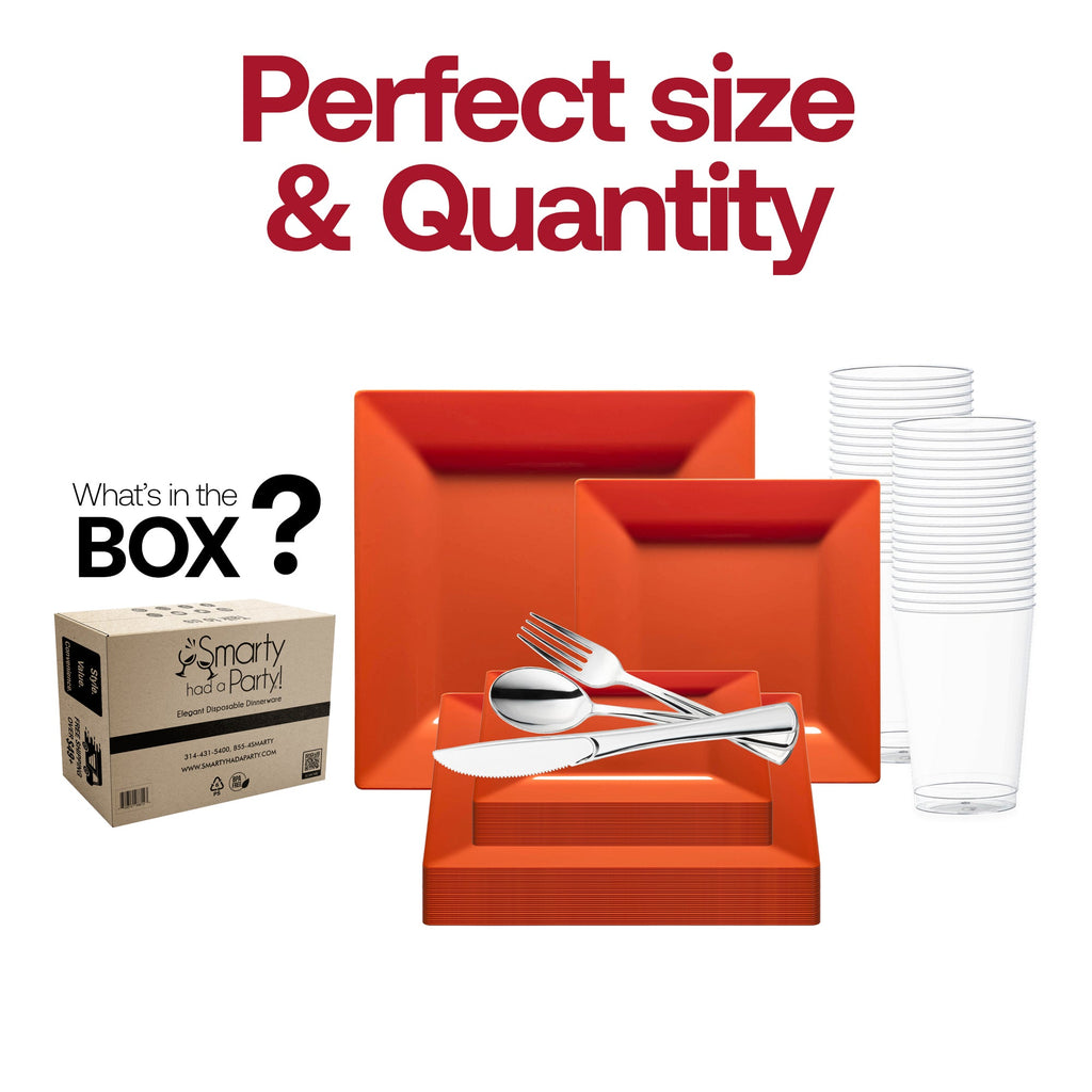 Burnt Orange Square Plastic Plates Wedding Value Set