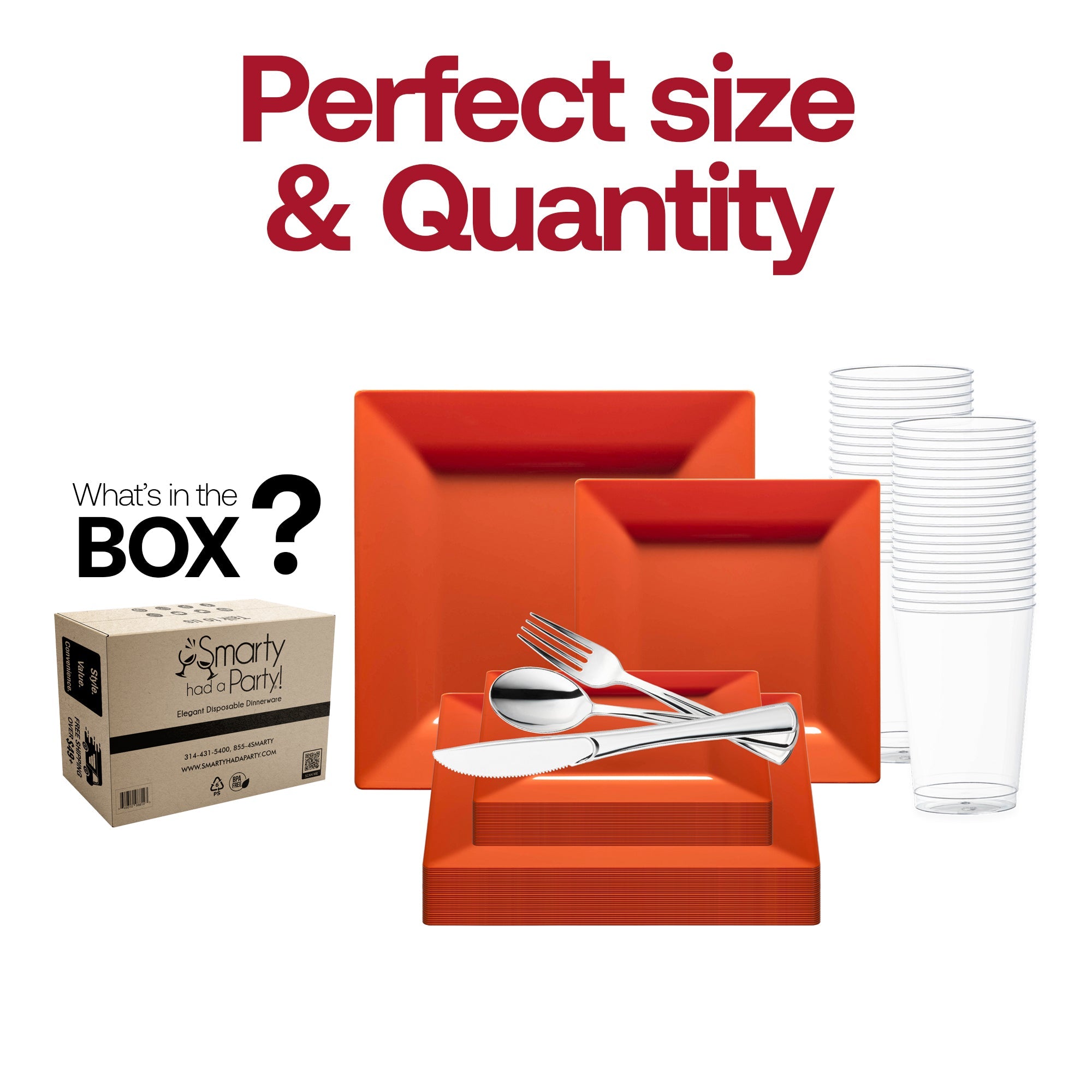 Burnt Orange Square Plastic Plates Wedding Value Set