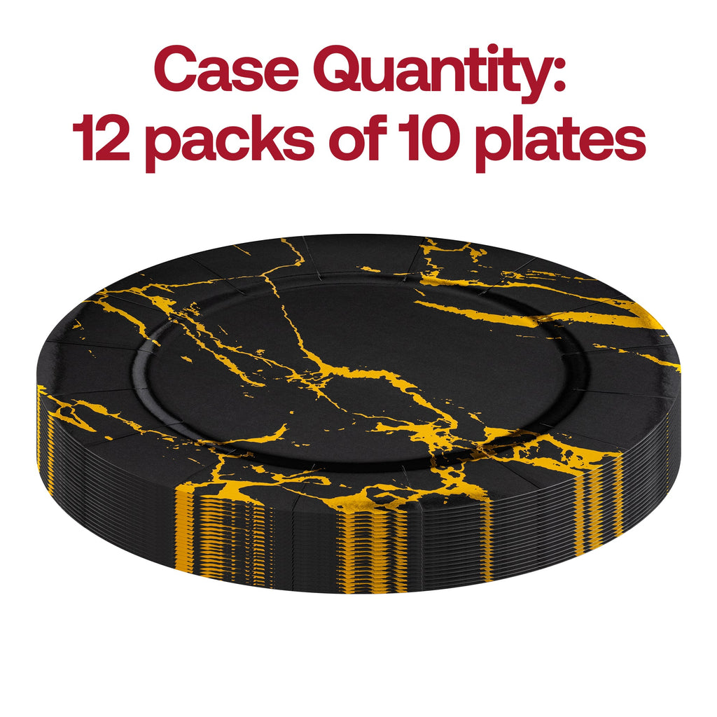 Black with Gold Marble Round Disposable Paper Charger Plates (13")