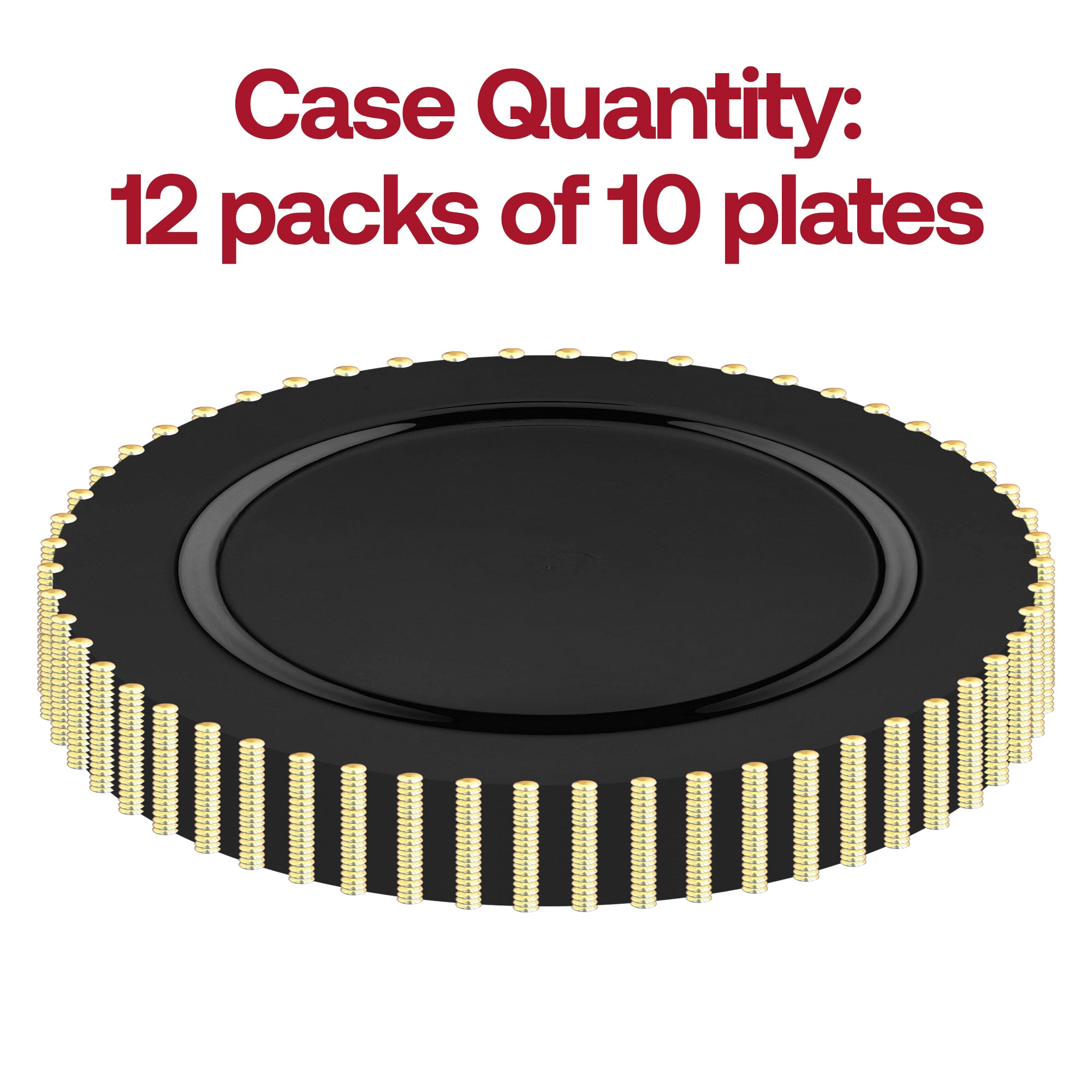 Black with Gold Pearl String Round Disposable Plastic Salad Plates (7”)