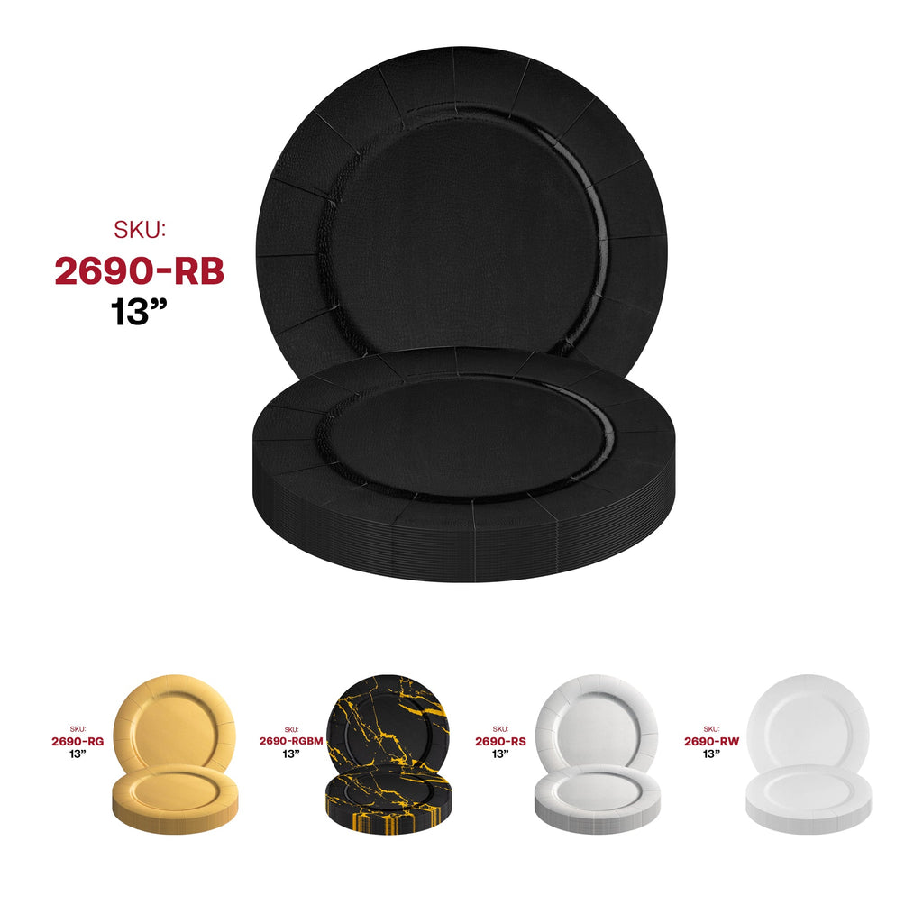 Black Round Disposable Paper Charger Plates (13")