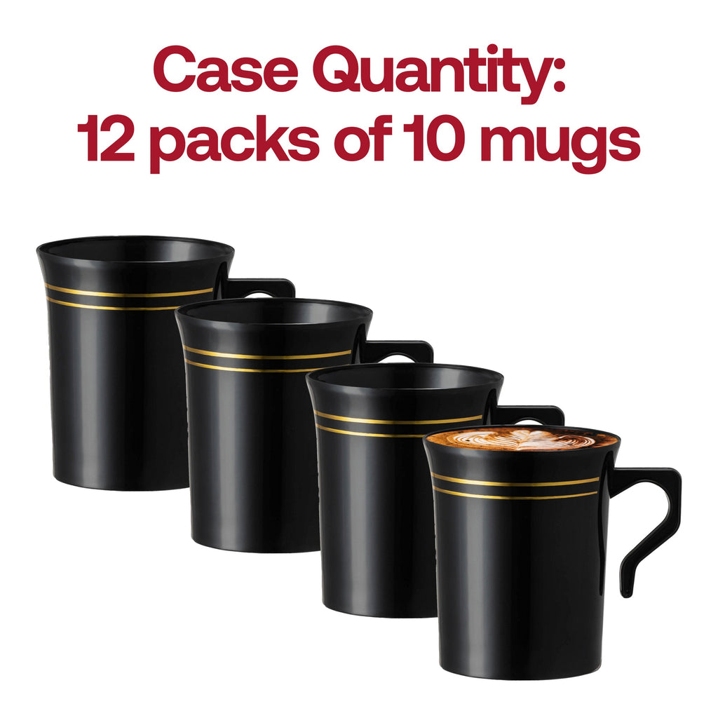 Black with Gold Edge Rim Round Plastic Coffee Mugs (8 oz. )