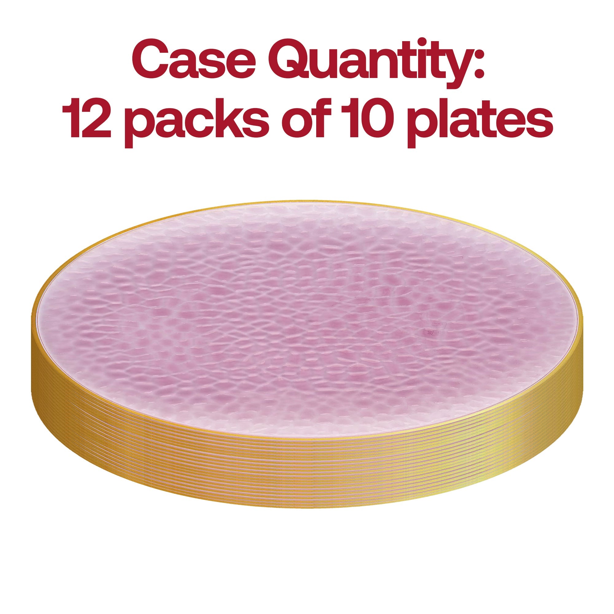 Clear Pink with Gold Rim Hammered Glass Disposable Plastic Dinner Plates (10.25")