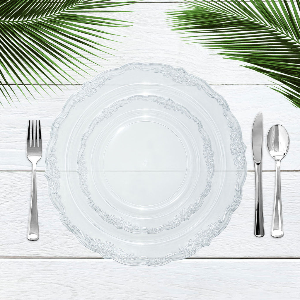 Clear Vintage Round Disposable Plastic Dinner Plates (10")