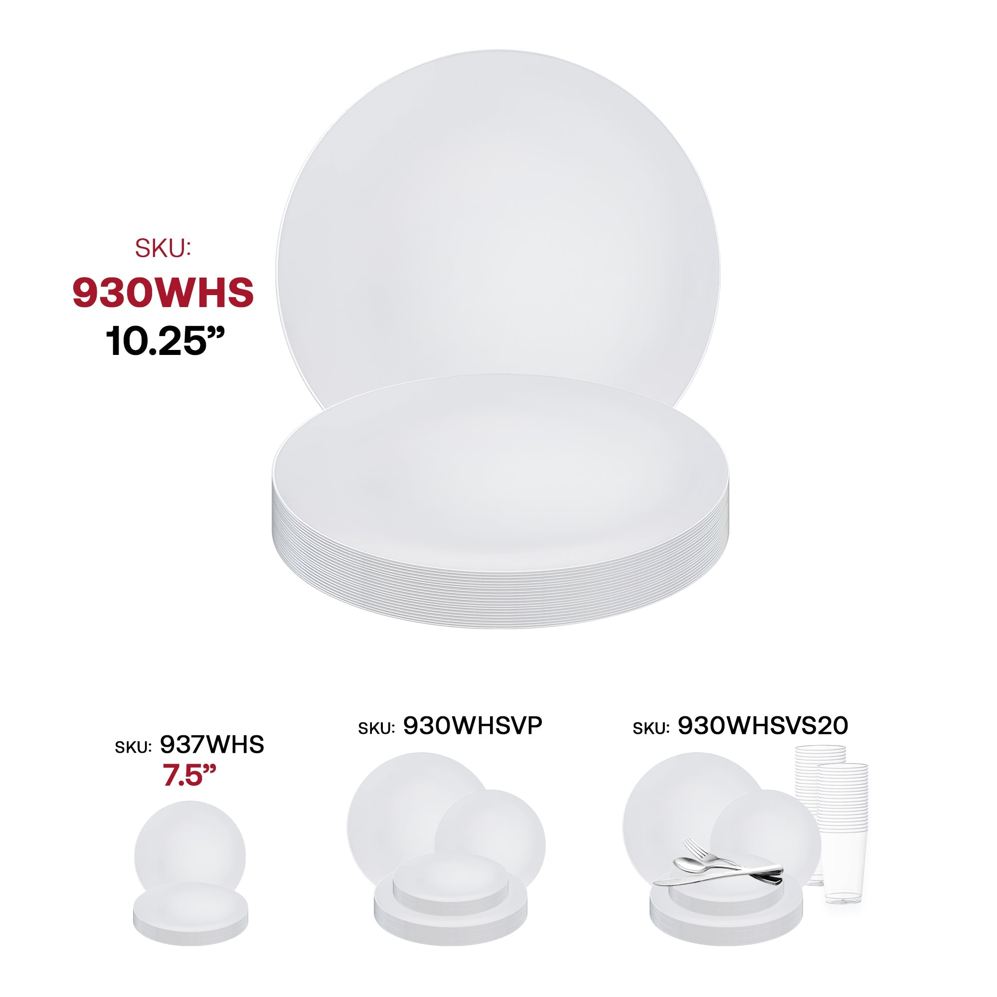 White with Silver Rim Organic Round Disposable Plastic Dinner Plates (10.25")