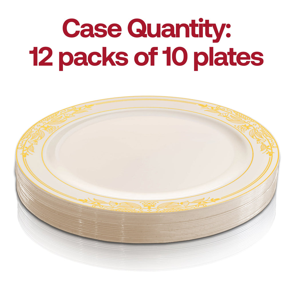 Ivory with Gold Harmony Rim Plastic Dinner Plates (10.25")