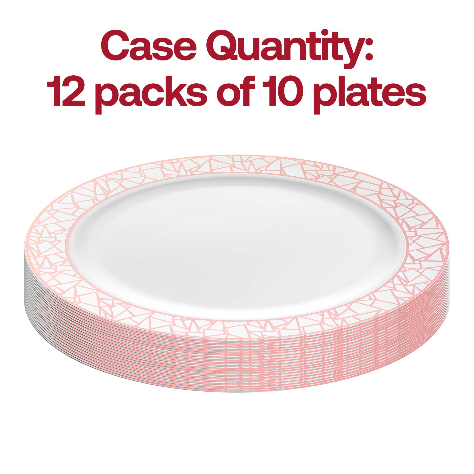 White with Silver and Rose Gold Mosaic Rim Round Plastic Appetizer/Salad Plates (7.5")