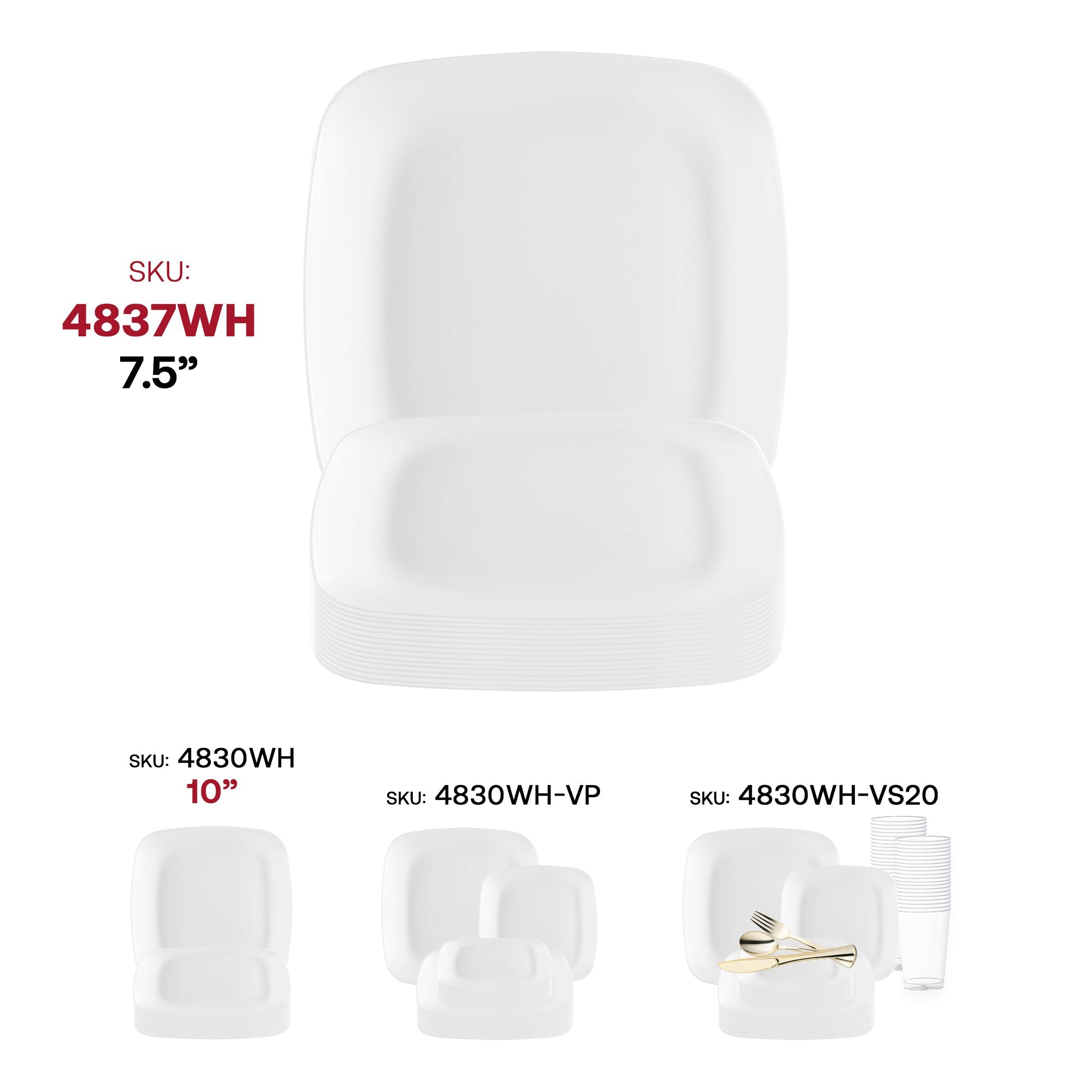 Solid White Flat Rounded Square Disposable Plastic Appetizer/Salad Plates (7.25")