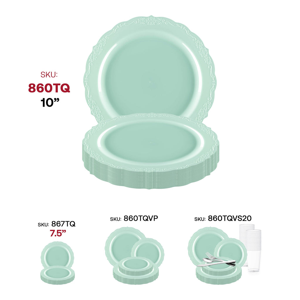 Turquoise Vintage Round Disposable Plastic Dinner Plates (10")