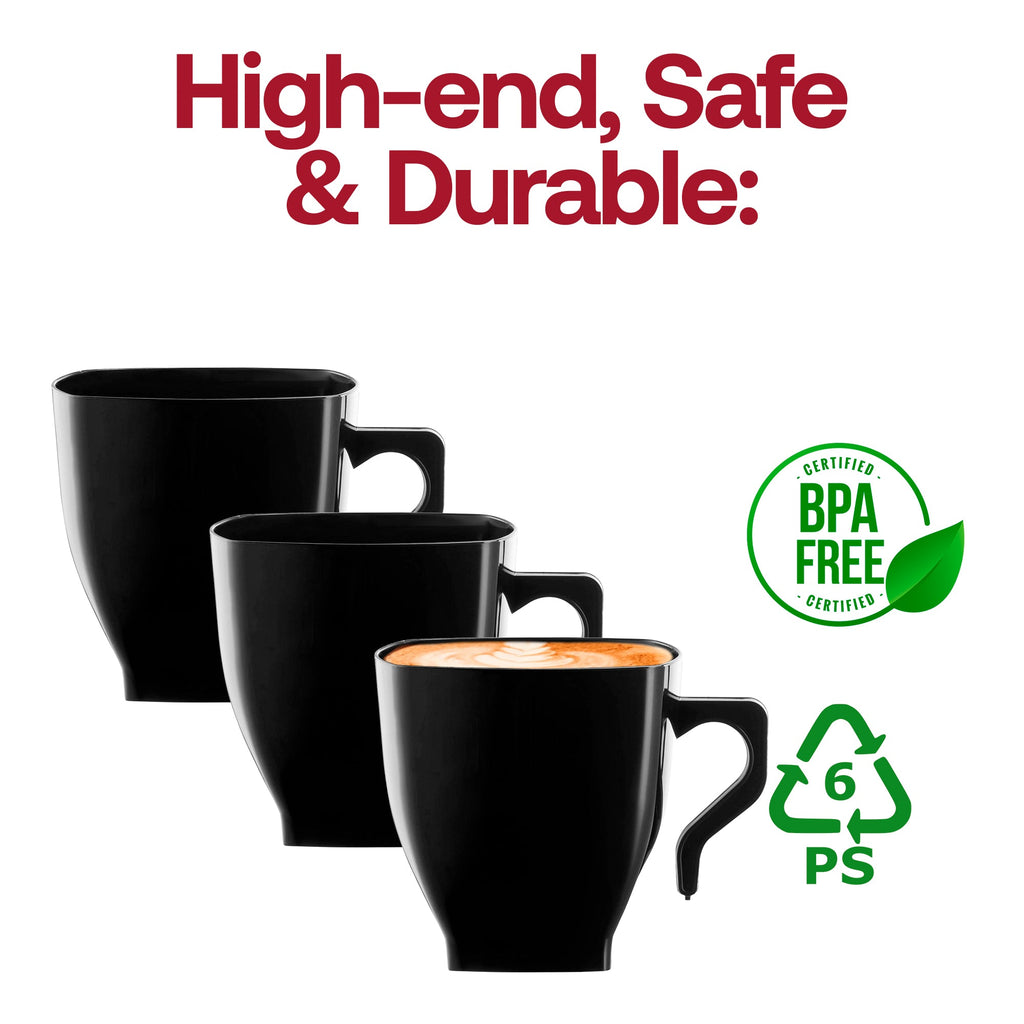 Black Square Plastic Mini Coffee Tea Cups (2 oz. )