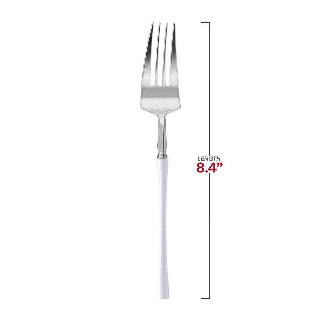 Silver with White Handle Moderno Disposable Plastic Dinner Forks