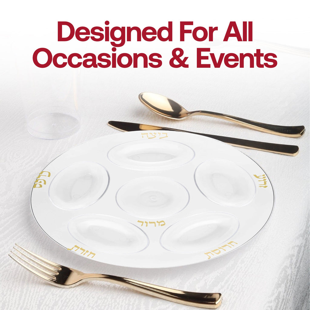 Clear with Gold Round Section Tray Disposable Plastic Seder Plates (12")