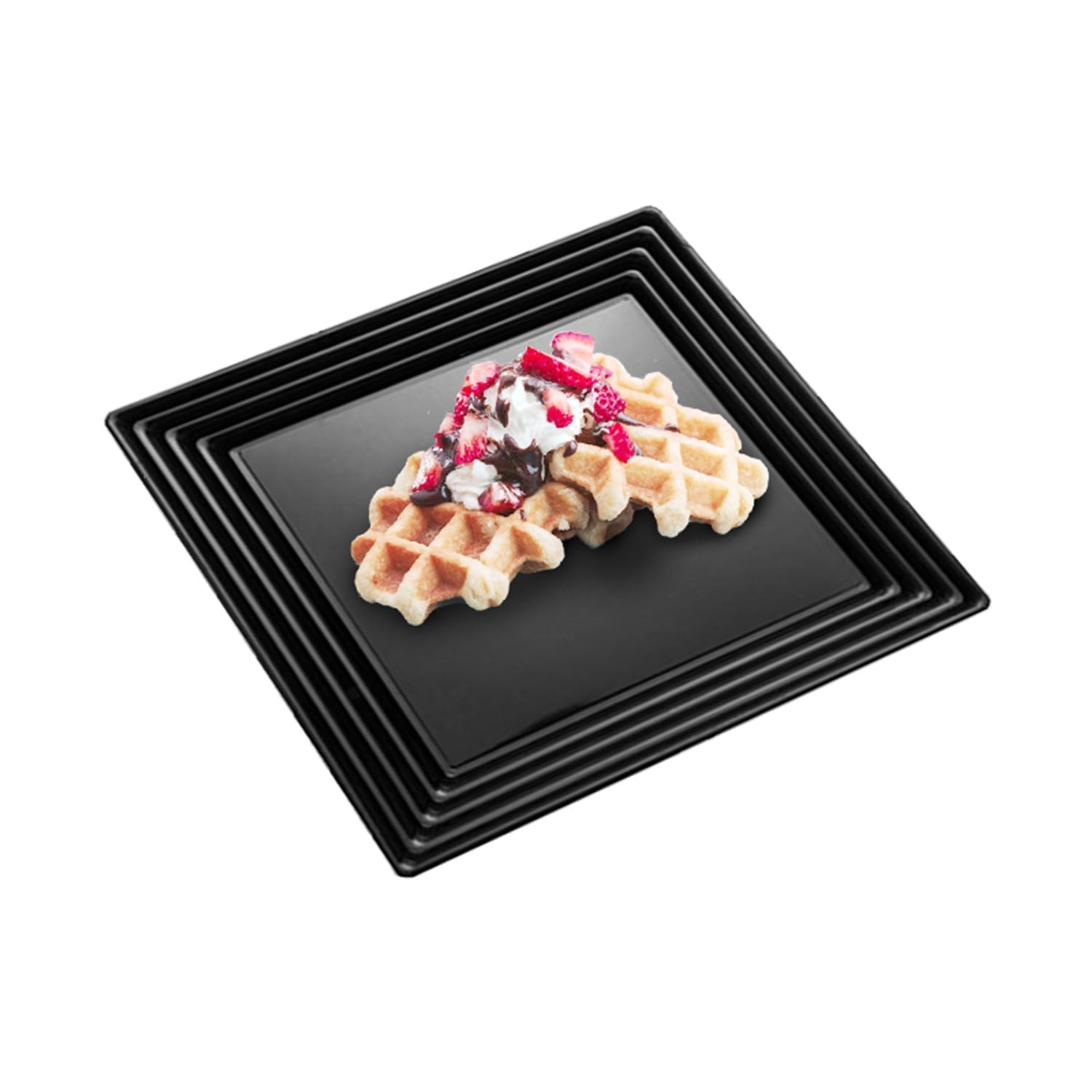 16" x 16" Black Square with Groove Rim Plastic Serving Trays