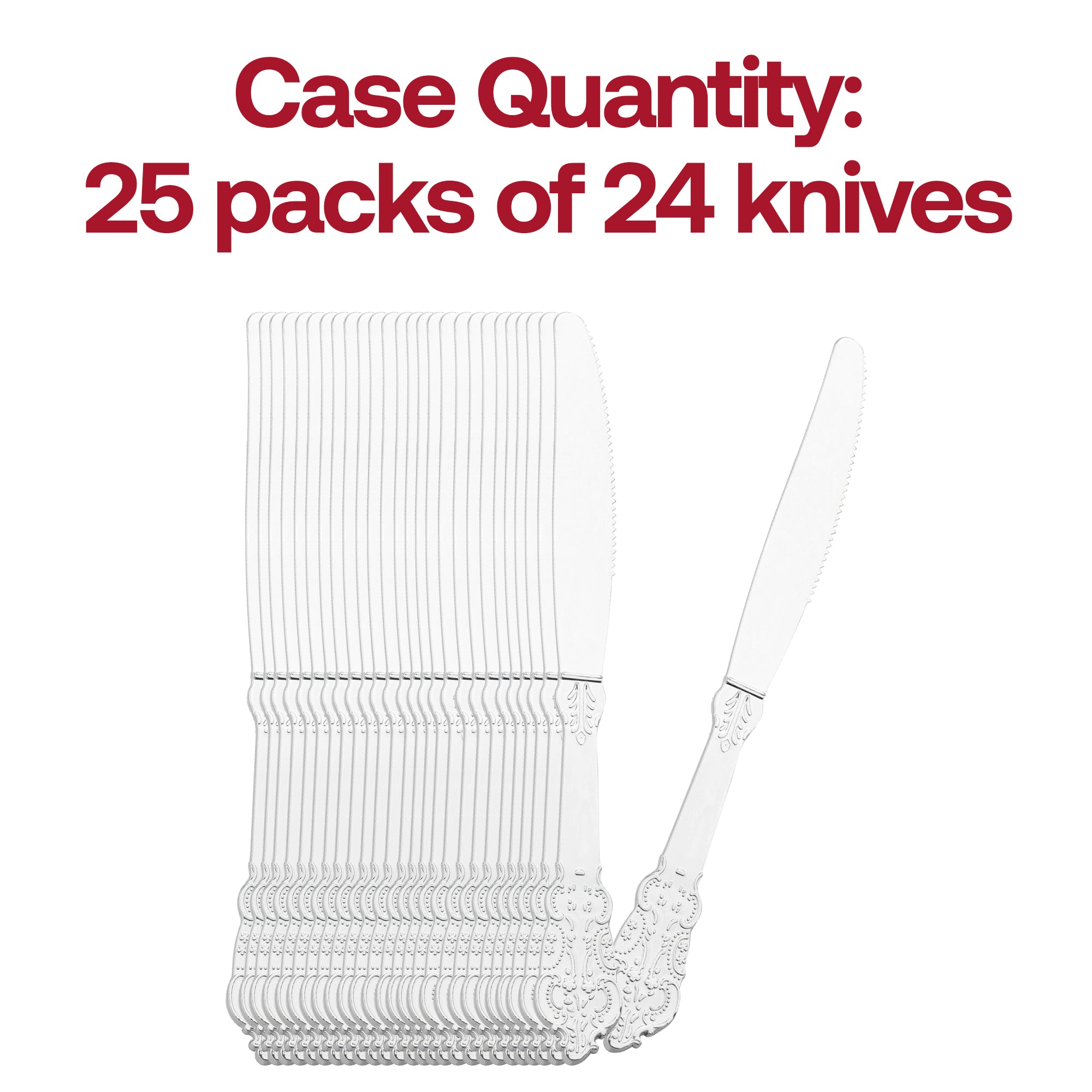 Shiny Baroque Silver Plastic Knives