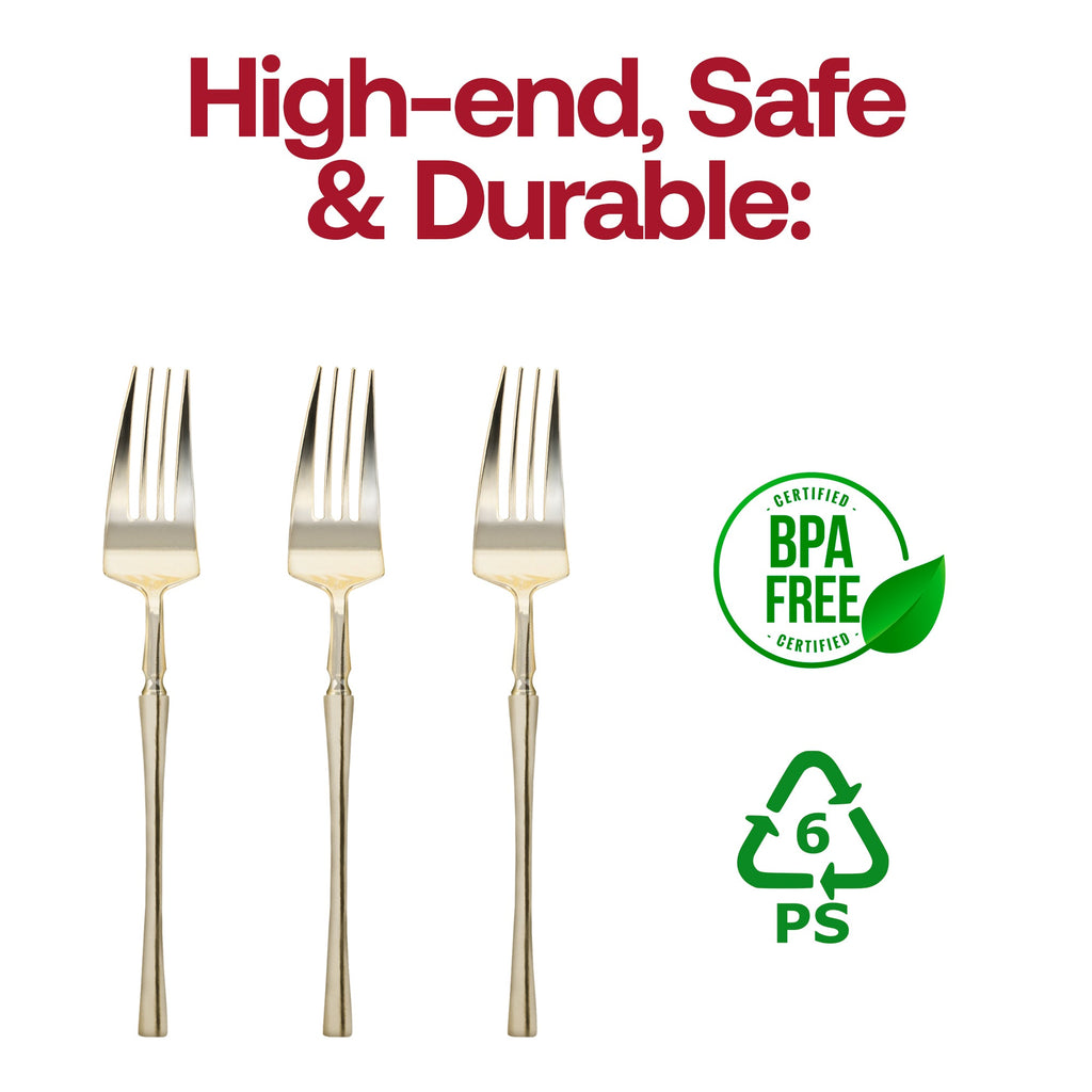 Shiny Gold Moderno Disposable Plastic Dinner Forks