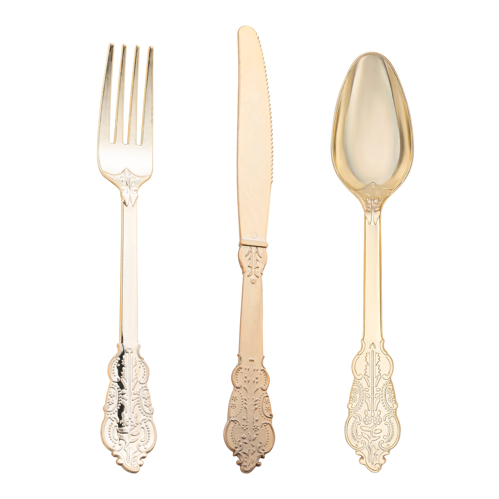 Shiny Metallic Gold Baroque Plastic Cutlery Set