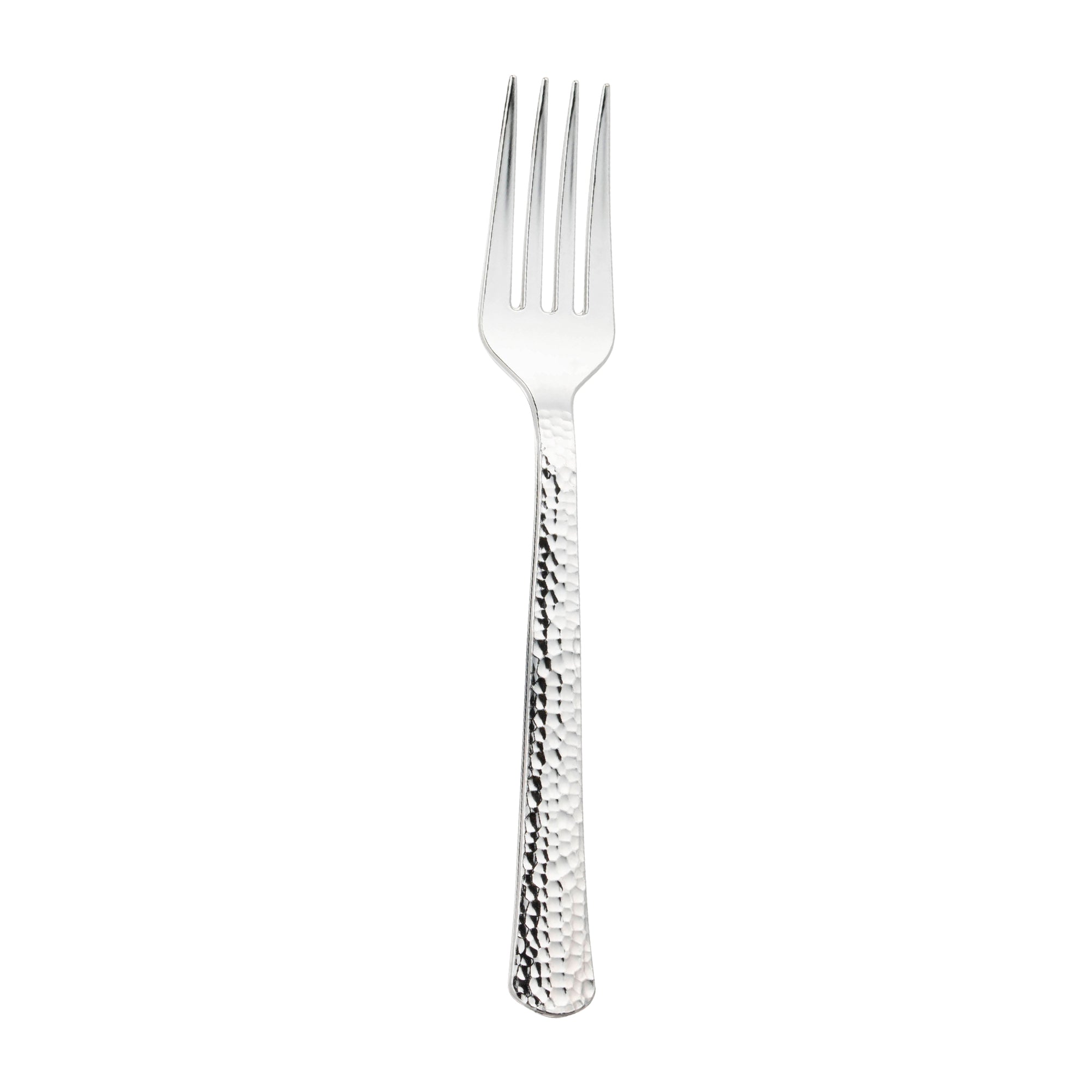 Shiny Metallic Silver Hammered Plastic Forks