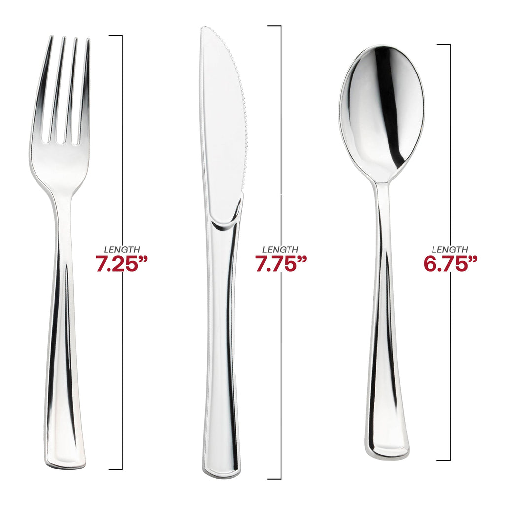 Shiny Metallic Silver Plastic Cutlery Combo Set